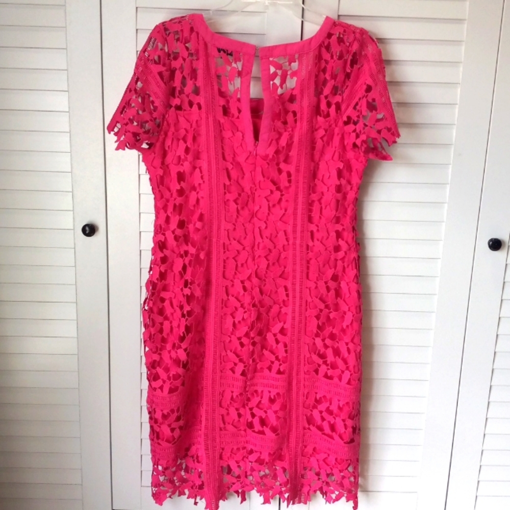 Pink Lace Midi Dress - Bright Pink Floral Crochet Midi Dress